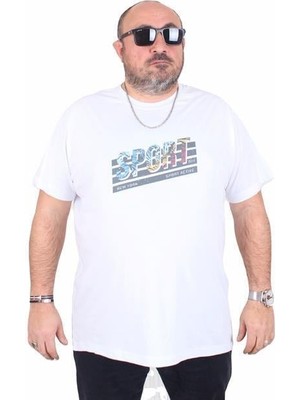 Starbattal Erkek Büyük Beden Sıfır Yaka Tişört Sport 25162 Beyaz