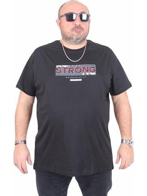Starbattal Erkek Büyük Beden Sıfır Yaka Tişört Strong 25167 Sıyah