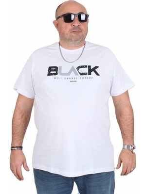 Starbattal Erkek Büyük Beden Sıfır Yaka Tişört Black 25176 Beyaz