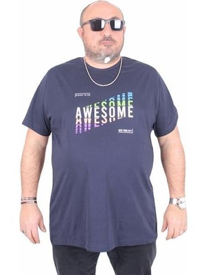 Starbattal Erkek Büyük Beden Sıfır Yaka Tişört Awesome 25164 Lacıvert