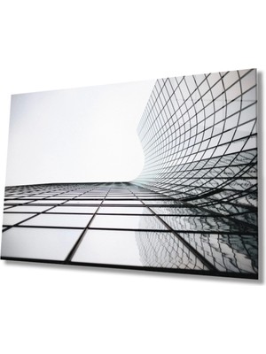 Kare Pencereli Geometrik Cam Tablo, Ev ve Ofis Duvar Dekoru Hediyelik Büyük Tablo Dayanıklı Cam