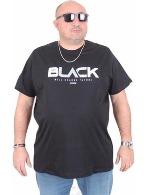 Starbattal Erkek Büyük Beden Sıfır Yaka Tişört Black 25176 Sıyah