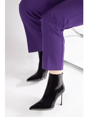 Nemesis Shoes Fermuarlı Topuklu Kadın Bot Siyah Rugan