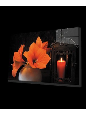 Marsilyan- Mum Çiçek Natürmort Cam Tablo