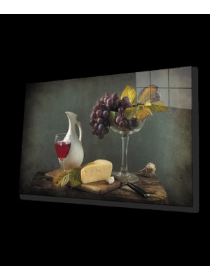 Marsilyan- Üzüm Peynir Kadeh Natürmort Cam Tablo