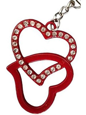 Gampus İçi İçe Geçmiş Kalpler Metal Kırmızı Taş İşlemeli Sevgili Aşk Anahtarlığı 2 Adet Çift Anahtarlığı