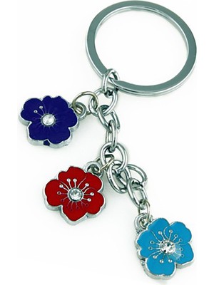 Gampus 3'lü Çiçek Şeklinde Dekoratif Renkli Çiçeklerden Oluşan Şirin Anahtarlık