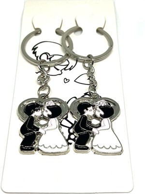 Gampus Tatlı Evli Damat Gelin Figürlü Anahtarlık Gelin Damat Figürü Anahtarlık 2'li