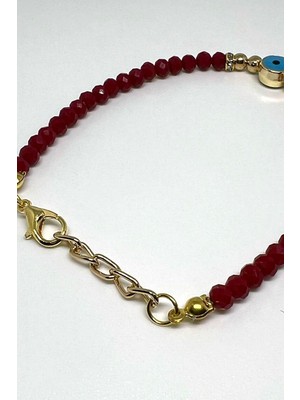 Gampus Nazar Boncuklu Kırmızı Taşlar Ayarlanabilir Bileklik Zarif ve Şık