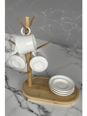 Gampus Kahve Fincan Set Asma Aparatı Ağaç Şık Tasarımlı Masa Üzeri Fincan Asma Yerleri Özel Tasarım