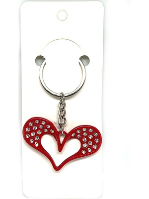 Gampus Kırmızı Metal Kalp Şeklinde Üzerinde Kristal Taş İşlemeler Tatlı Zarif Şık