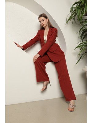 Atlas Kumaş Kadın Oversize Ceket-Kiremit