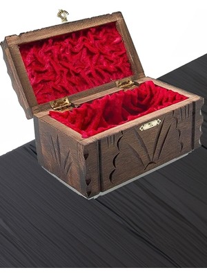 Gampus Kırmızı Kadife Eski Tip Görünümlü Sandık Takı Sandığı Özel Sandık