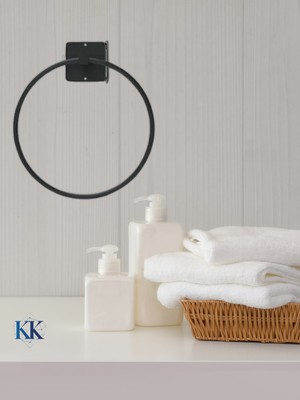 Kenan Kaya - Siyah Yuvarlak Halka Havluluk Banyo Mutfak Havlu Askılık