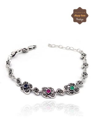 Midyat Nurtaş Gümüş Sıra Taşlı Çiçek Model Markazit Kadın Gümüş Bileklik 201023819