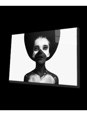 Marsilyan- Siyah Beyaz Şapkalı Kadın Cam Tablo