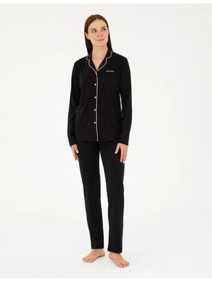 Pierre Cardin Kadın Siyah Pamuklu Modal Boydan Patlı Kutulu Pijama Takımı Q8.u.8o.k2.k.a8.p.c