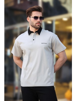 Madmext Boyalı Gri Düğmeli Polo Yaka Erkek T-Shirt E7119
