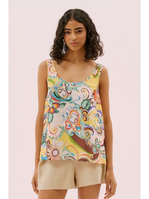 U Yaka Desenli Saten Bluz Standart Renk Y2513039_089