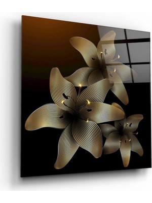 Marsilyan- Gold Çiçekler Cam Tablo