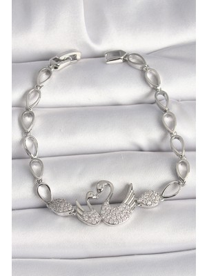 ForWhat Zarif Kadın Için Silver Pirinç Zirkonlu Kuğulu Damla Zincir Bileklik