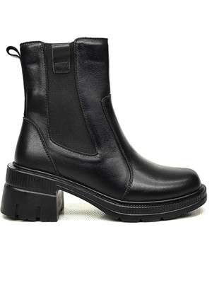 Kadın Hakiki Deri Topuklu Lastikli Bot