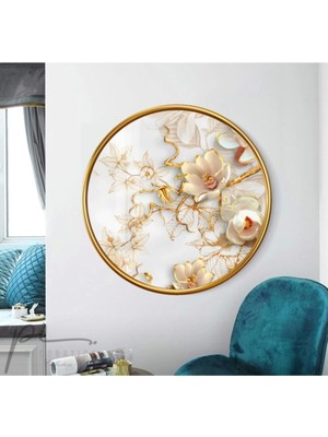 Marsilyan Gold Çiçekler Yuvarlak Cam Tablo