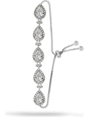 Silveranka 925 Ayar Gümüş Beyaz Damla Taşlı Asansörlü Bileklik