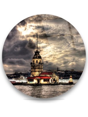 Kız Kulesi Yuvarlak Cam Tablo
