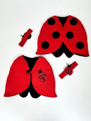 Tomuycuk Kırmızı & Bandanalı Uğur Böceği Kostümü - Kız Çocuk Doğum Günü Kostümü Seti 4 Yaş