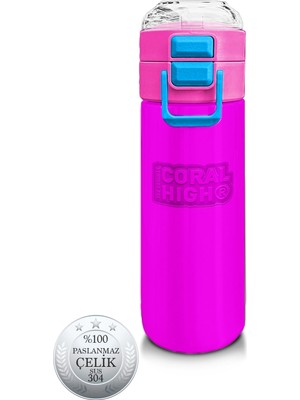 Coral High Kids Pembe Pipetli ve Direkt Içim Çelik Termos 500 ml 31843