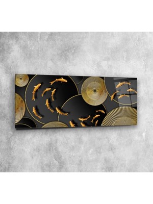 Gold Balıklar Panoramik Cam Tablo