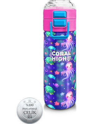 Coral High Kids Lavanta Turkuaz Deniz Temalı Pipetli ve Direkt Içim Çelik Termos 500 ml 31860