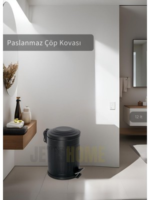 Pedallı Banyo Çöp Kovası Paslanmaz 12 Lt Mutfak Çöp Kutusu Siyah
