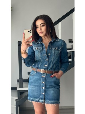 Oslove Orjinal Marka Mini Denim Elbise