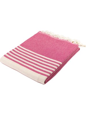 Eselba Malaga Pembe-Beyaz Çizgili %100 Organik Pamuk Basic Peştamal Plaj Havlusu 100 x 200 cm.