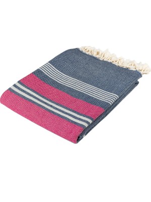 Eselba New York Lacivert - Pembe Çizgili %100 Organik Pamuk Peştamal Plaj Havlusu 100 x 200 cm.