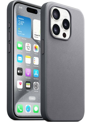 ZORE Apple iPhone 15 Pro Max Uyumlu Zore Magsafe Şarj Özellikli Mikro Fiber Optimal KAPAK-GRI-8680436728451-TA9