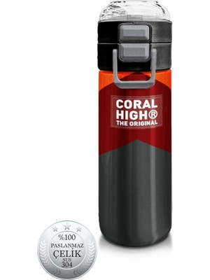 Coral High Kids Turuncu Bordo Desenli Pipetli ve Direkt Içim Çelik Termos 500 ml 31892
