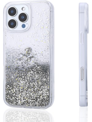 ZORE Apple iPhone 14 Pro Max Uyumlu Kılıf Sıvılı Simli Şeffaf Arka Yüzey Zore Keto Silikon KAPAK-GÜMÜŞ-86804368