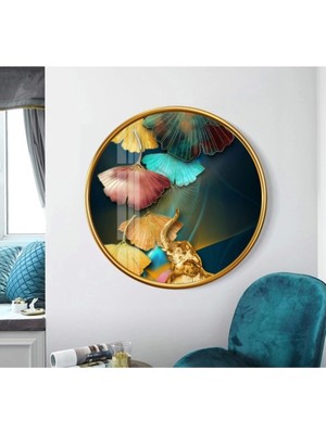 Marsilyan Gold Yapraklar Yuvarlak Cam Tablo