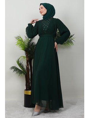 Giza Store Damla Şifon Elbise Zümrüt