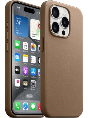 ZORE Apple iPhone 15 Pro Kılıf Zore Magsafe Şarj Özellikli Mikro Fiber Optimal KAPAK-KAHVERENGI-868043672