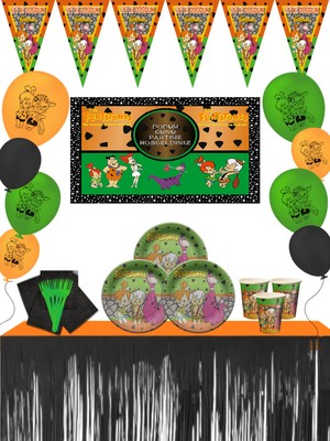 Taş Devri Metalize Masa Etekli Afiişli Çakıl Bambam 32 Kişilik Doğum Günü Parti Malzemeleri Seti