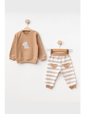Erkek Bebek At Nakışlı Sweatshirt Pantolon 2 'li Alt Üst Bebek Takımı 3 Ay - 36 Ay