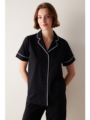 Penti White Dotted Gömlek Pantolon Siyah Pijama Takımı