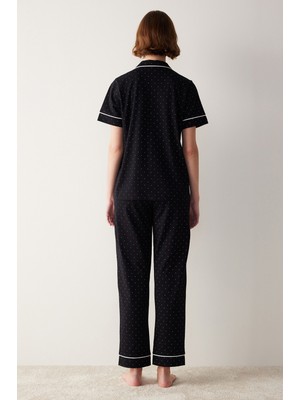 Penti White Dotted Gömlek Pantolon Siyah Pijama Takımı