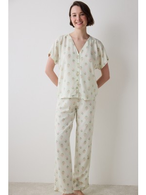 Penti Bloom Chally Gömlek Pantolon Açık Yeşil Pijama Takımı
