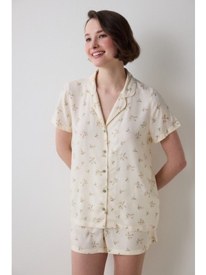 Penti Bloom Printed Gömlek Pantolon Ekru Pijama Takımı