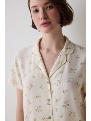 Penti Bloom Printed Gömlek Pantolon Ekru Pijama Takımı